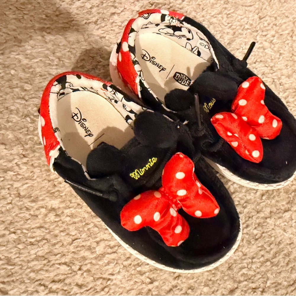 Hey Dude Kids Minnie Mouse Navy and Red Slip-On Shoes - Picture 2 of 3